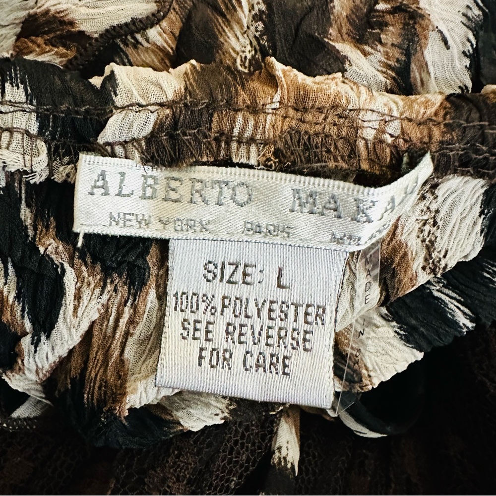 Alberto Makali 90’s Animal Print Ruffle Lace Crinkle Mixed Media Top Size Large - Picture 15 of 15